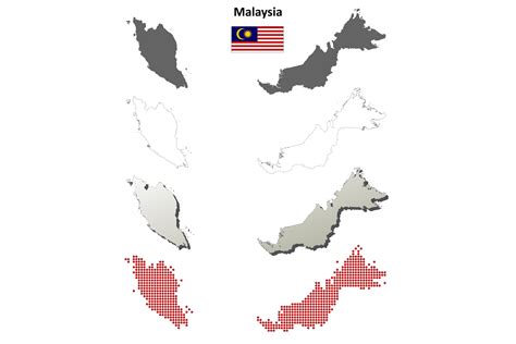 Malaysia outline map set