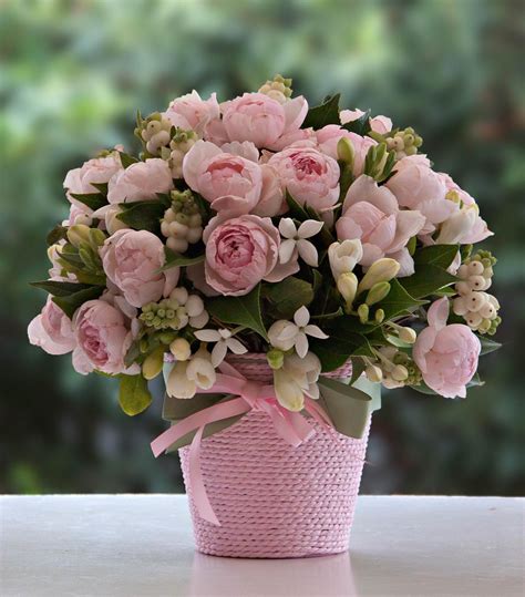 Pink arrangement with David Austin roses and freesias Flowers Roses ...