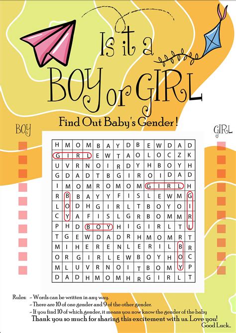 Boy or Girl Gender Reveal Word Search Game Yellow Design | Etsy