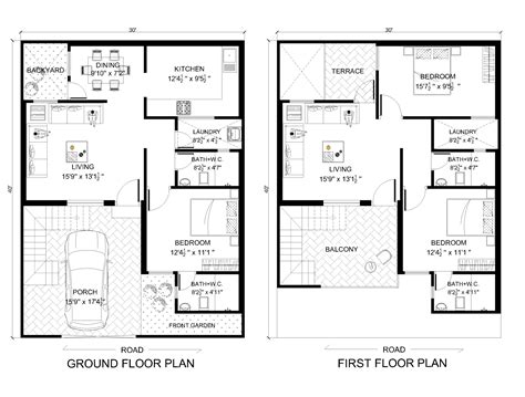 30 x 40 Duplex House Plan 3 BHK - Architego