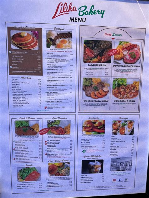 Menu at Liliha Bakery Waikiki, Honolulu