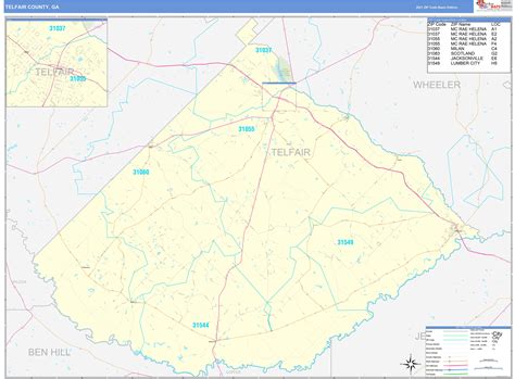 Telfair County, GA Zip Code Wall Map Basic Style by MarketMAPS ...