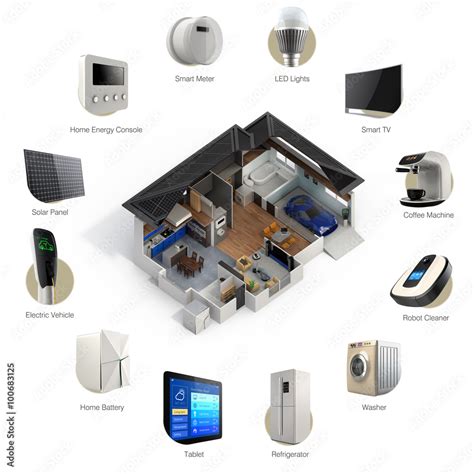 3D infographics of smart home automation technology. Smart appliances ...