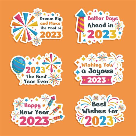 Happy New Year 2023 Fireworks Greeting Stickers 13779893 Vector Art at ...