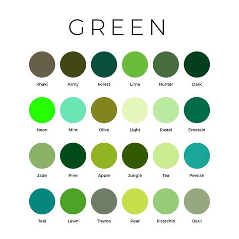 Green Color Shades Swatches Palette with Names 45805898 Vector Art at ...