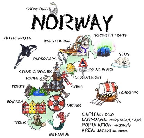 Norway - illustrated map by BeeHappyShop #Art #prints You can buy this ...