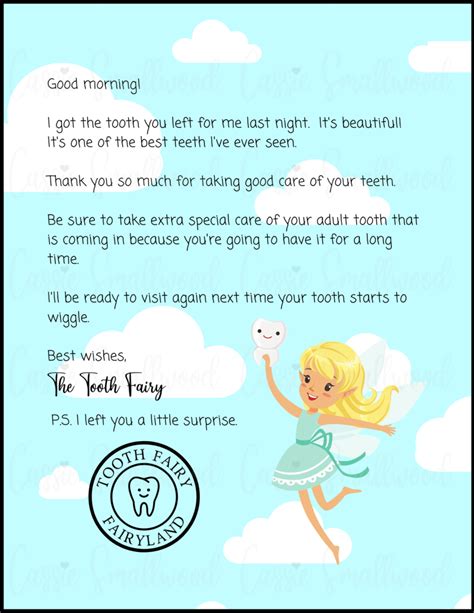 5 Insanely Cute Free Printable Tooth Fairy Letters ~ Cassie Smallwood ...