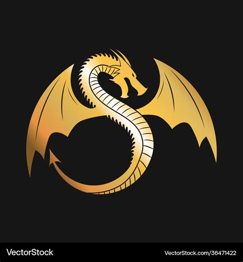 Golden logo winged dragon Royalty Free Vector Image