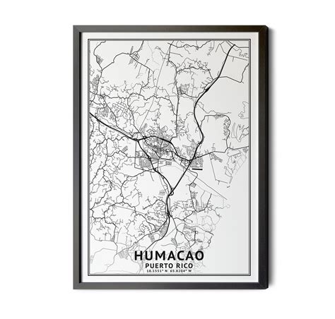 Humacao Puerto Rico Map, Black and White, Coordinates, Map of Humacao ...