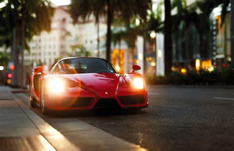 Wallpaper : street, road, palm trees, Headlights, red cars, bokeh ...