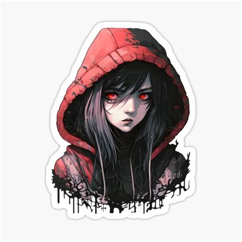 "Anime Girl in Hoodie - Red / Black Aesthetic" Sticker for Sale by ...