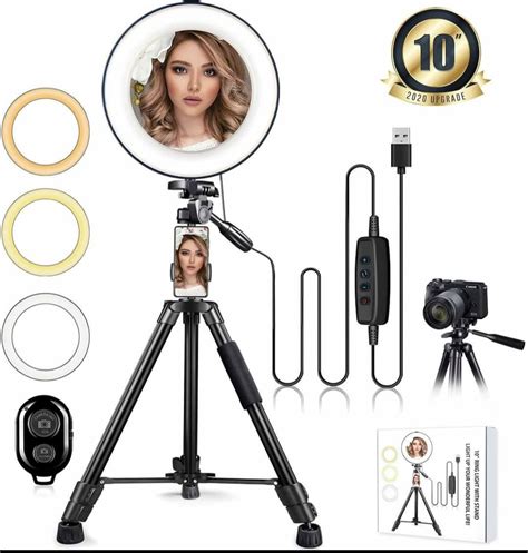 10" Upgraded Ring Light with Professional 52" Adjustable Tripod Stand ...