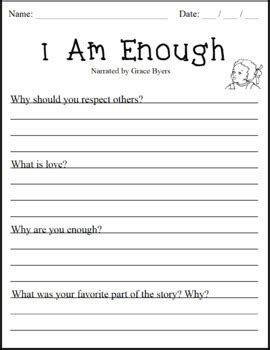 I Am Enough Worksheet Grace Byers Mar Balzer + Bray Writing Activity Center