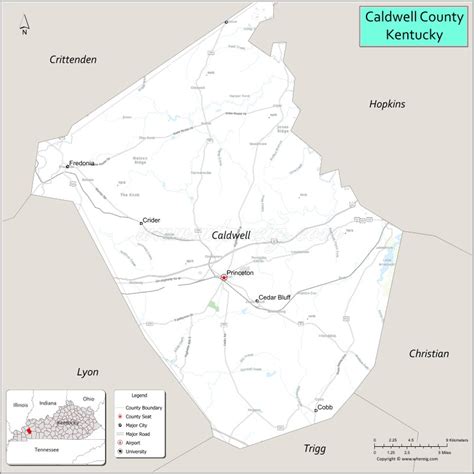 Map of Caldwell County, Kentucky - Where is Located, Cities, Population ...