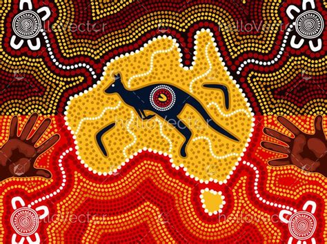 Aboriginal style of art with map and kangaroo - Download Graphics ...