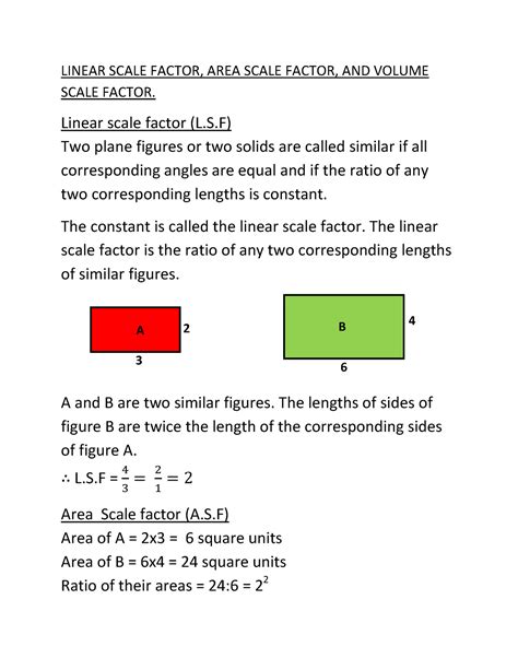 S2 Mathematics Notes Linear Scale Factor, AREA Scale Factor, AND Volume ...