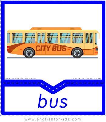 bus, free printable transport flashcards | Flashcards, Kids english ...