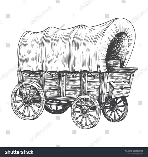 Covered Wagon Sketch Old Trip Carriage Stock Vector (Royalty Free ...