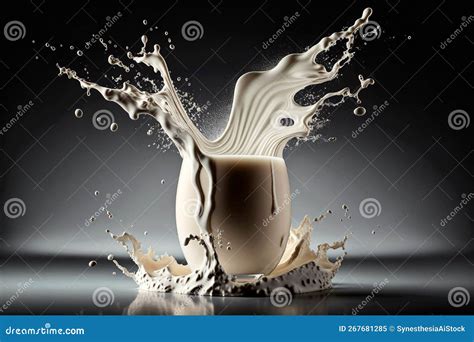 Exploding Milk Splash Against Black Background in Slow Motion. Milky ...