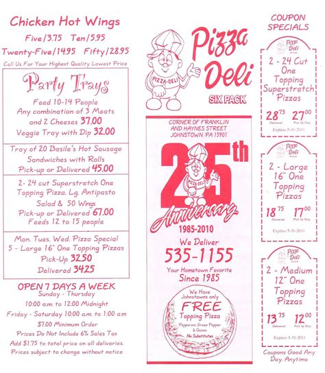 Pizza-deli Six Pack Menu, Menu for Pizza-deli Six Pack, Johnstown ...