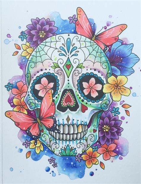 Watercolor Sugar Skull Tattoo at GetDrawings | Free download