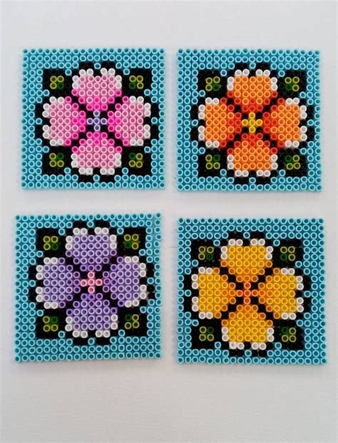 Summer Flower Perler Bead Coasters - Etsy