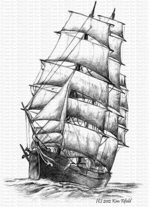 Sailing Ship Windermere, pencil on paper