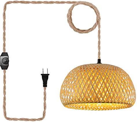 Buy Plug in Pendant Light Rattan Hanging Lamp with Dimmable Switch ...