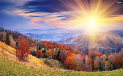 sunrise, Mountains, Autumn, Forests, Leaves Wallpapers HD / Desktop and ...