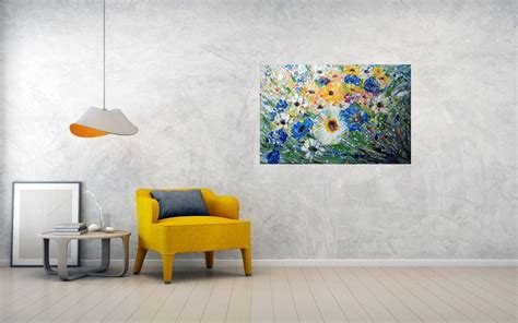 Flowers Painting Touch of Blue Meadow Oil Painting on Canvas - Etsy