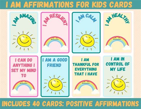 Positive Affirmation Cards for Kids / 40 Affirmations Printable Cards ...