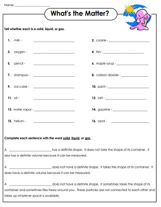 science worksheets - matter worksheets solid liquid and gas - Angelo Adams