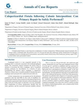 Colopericardial fistula following colonic interposition can primary ...