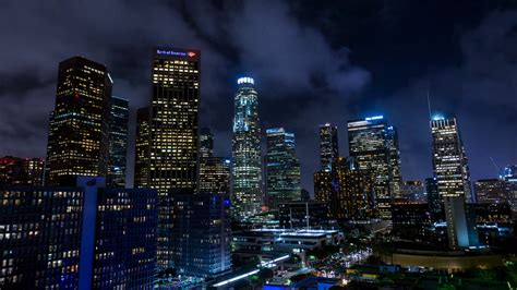 Downtown Los Angeles Skyline At Night Stock Footage SBV-313055253 ...