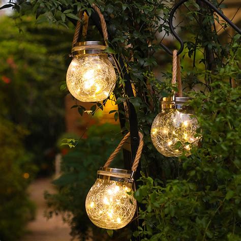 Solar Light Outdoor Hanging String Lights Crack Glass Ball Landscape ...