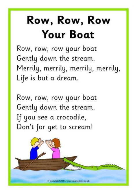 Row, Row, Row Your Boat Song Sheet (SB10945) | Kindergarten songs ...