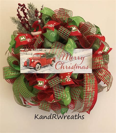 Christmas Wreath. Red Truck Christmas Wreath. Front Door Wreath. Red ...