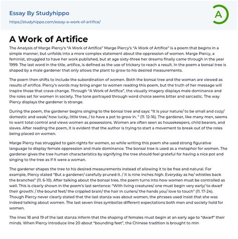 A Work of Artifice Essay Example | StudyHippo.com