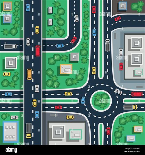 Traffic city roads intersections top view flat poster plan map detail ...