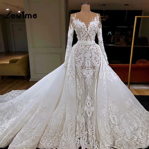 Luxury Lace Mermaid Wedding Dresses Illusion With Detachable Train 2019 ...