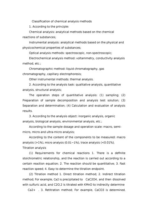 Classification of chemical analysis methods CH151 - Classification of ...