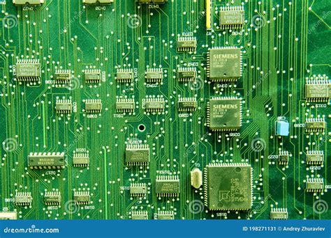 Siemens Circuit Pack, Green Computer Board Background. Telephone ...