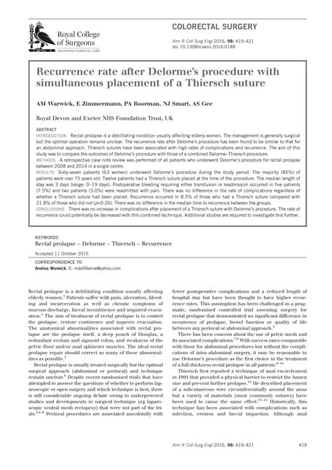 (PDF) Recurrence rate after Delorme's procedure with simultaneous ...