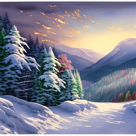 Winter Mountain Landscape Watercolor Paintings in the Style of Thomas ...