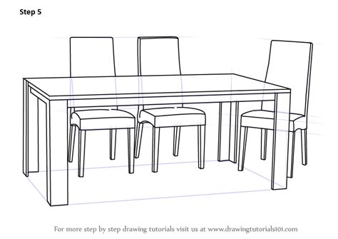 How to Draw Dining Table with Chairs (Furniture) Step by Step ...