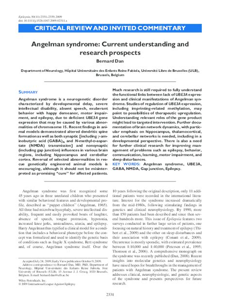 (PDF) Angelman syndrome - Current understanding and research perspectives