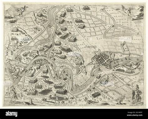 Siege of Zaltbommel, 1599. Card with the siege of Zaltbommel and other ...