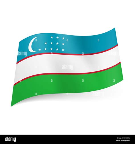 National flag of Uzbekistan: blue, white and green horizontal stripes ...