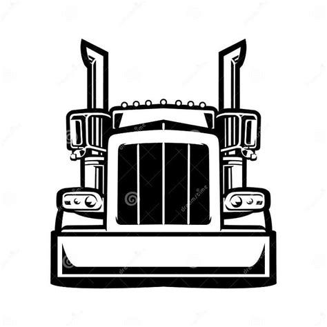 Semi Truck Silhouette Front View Black and White Vector Art in White ...