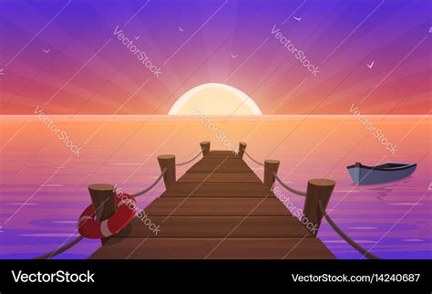 Cartoon sunset at pier Royalty Free Vector Image